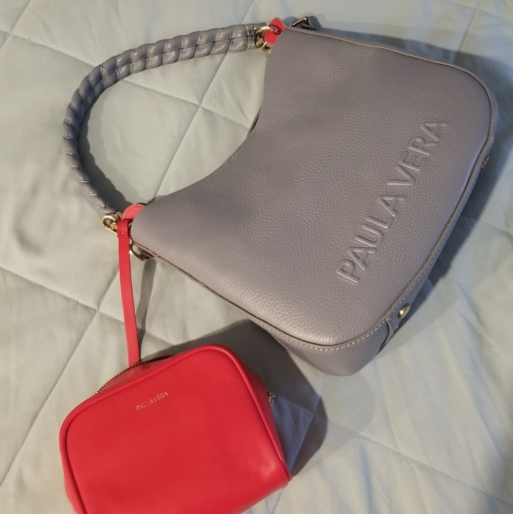 Paula Vera Gray Blue Leather Purse